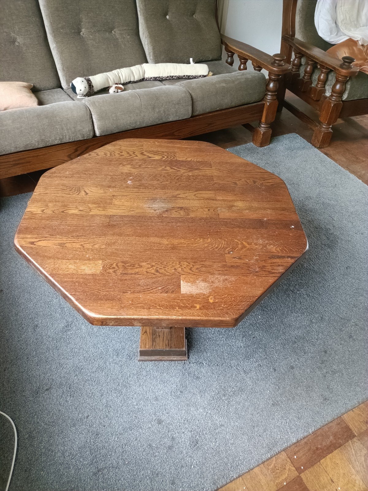 massief houten salontafel - achthoekig, Ophalen, Gebruikt, 50 tot 100 cm, Vintage