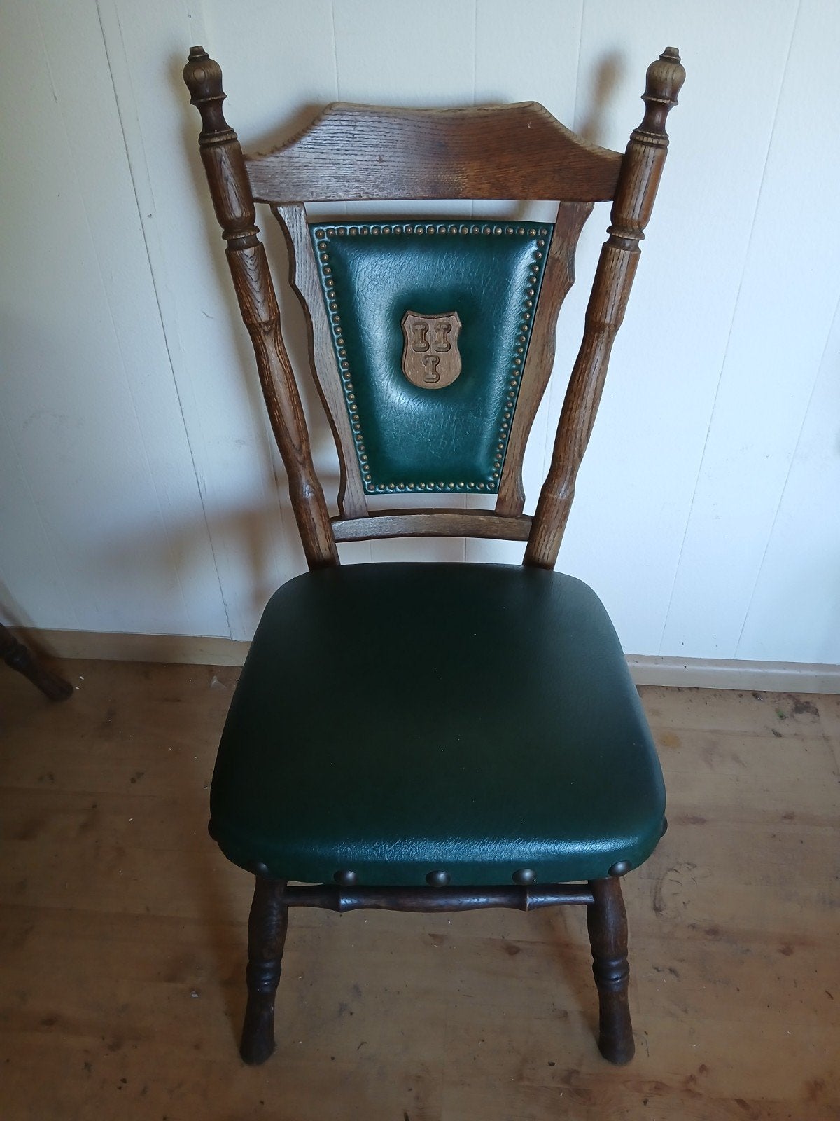 Antieke stoel met groen lederen bekleding (4 stuks), Antiek en Kunst, Ophalen