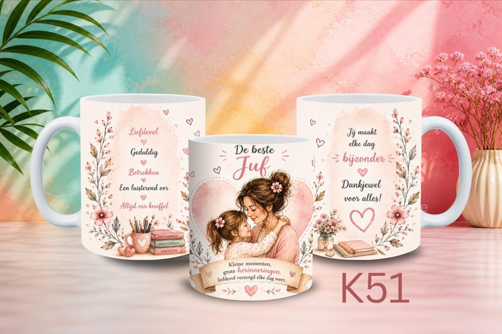 Mok "De beste Juf" - Liefdevol cadeau, Ophalen of Verzenden, Nieuw, Meerkleurig, Modern