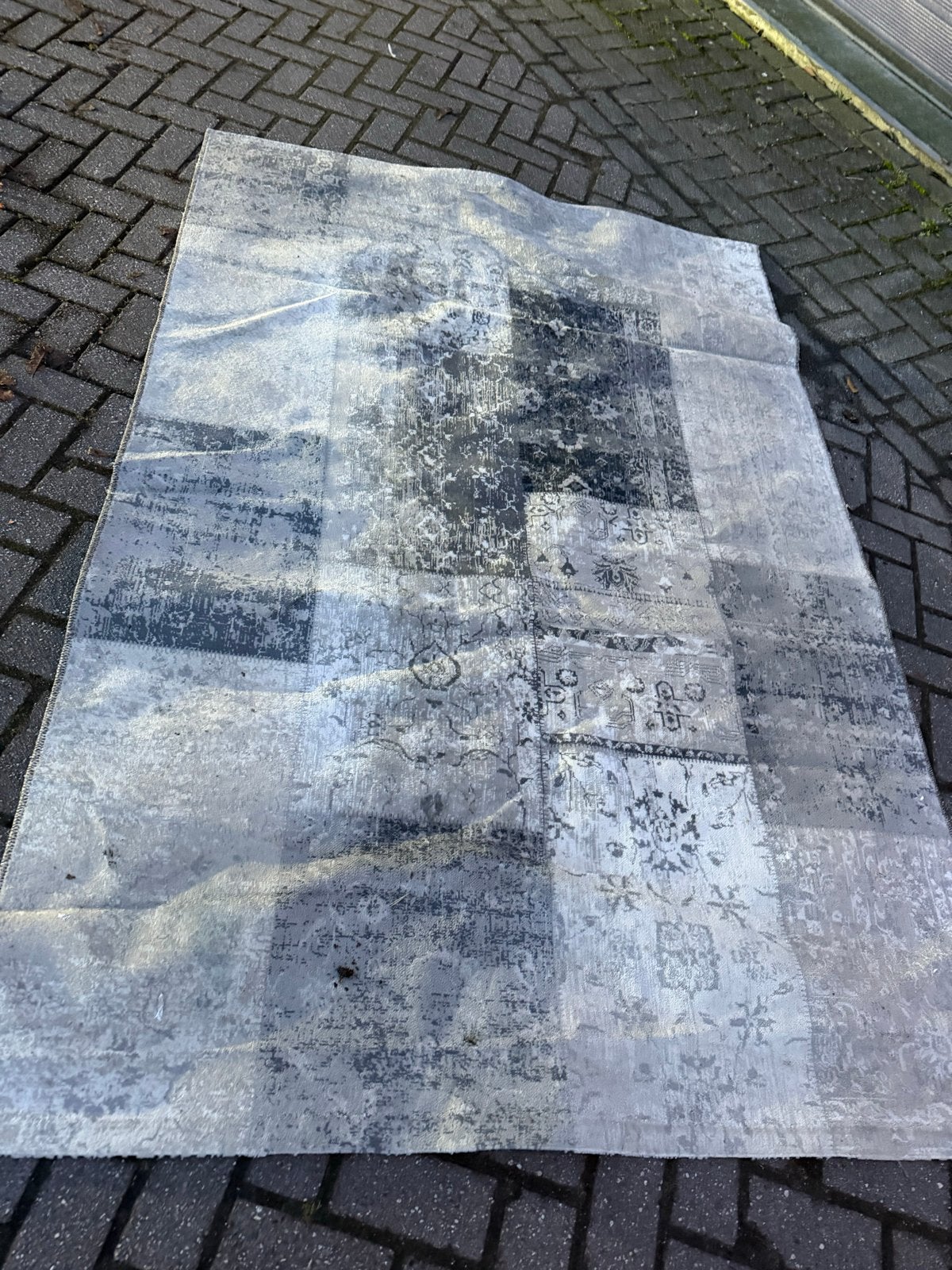 Vintage Patchwork Tapijt - Donkergrijs 160x230 cm, Gebruikt, 150 tot 200 cm, 200 cm of meer, Ophalen of Verzenden