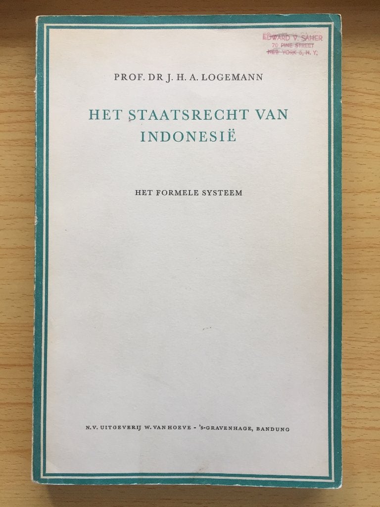 Het staatsrecht van Indonesië, Ophalen of Verzenden, Gelezen, J.H.A. Logemann