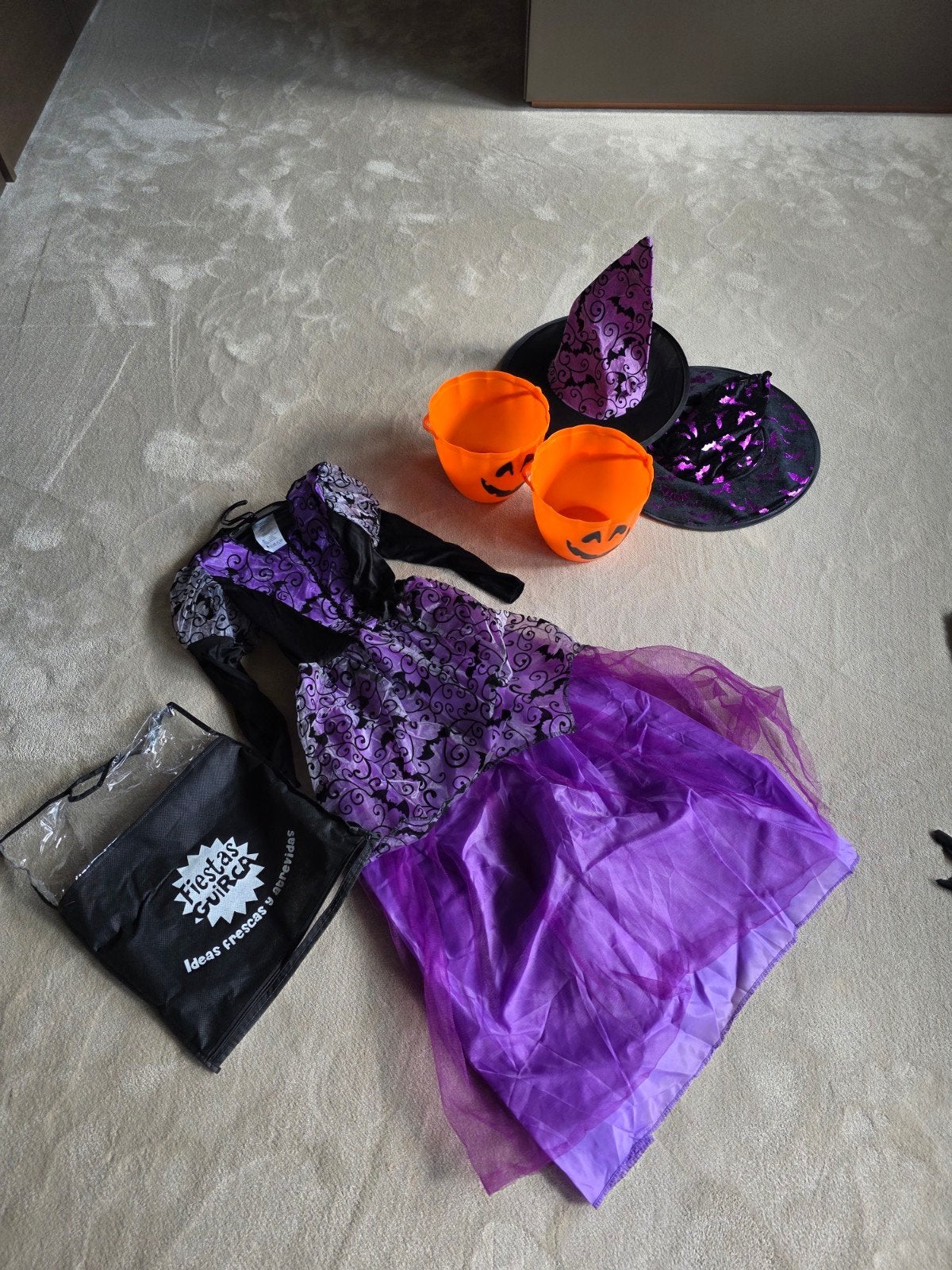 Halloween Heksenjurk met hoed en pompoenemmers (10-12 jaar), Ophalen of Verzenden, Zo goed als nieuw, Kostuum, Halloween of Griezel