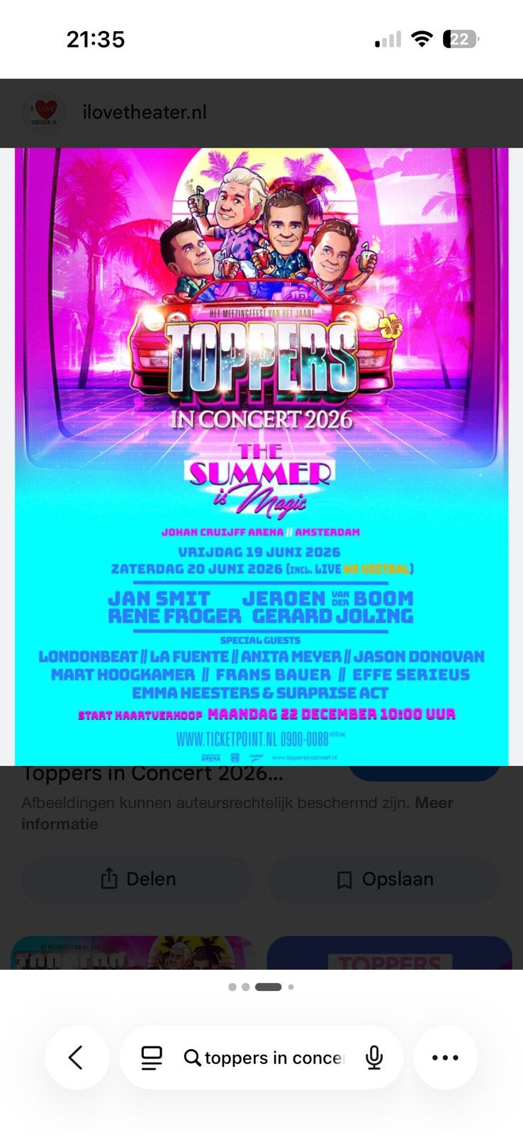 2 tickets Toppers 20 juni, Twee personen