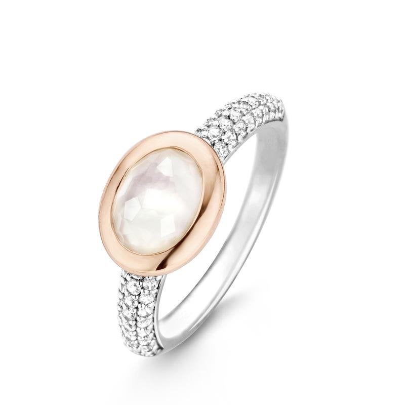 Ti sento set ketting en ring (maat 58) - rosé verguld, Verzenden, Zo goed als nieuw, Zilver, Zilver