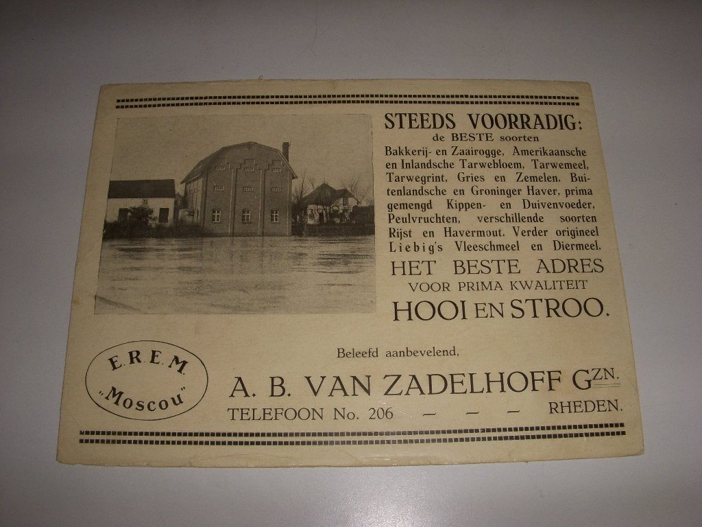Jaren 30 vloeiblad Van Zadelhoff Hooi en Stroo uit Rheden, Ophalen of Verzenden, Gebruikt, Gebruiksvoorwerp