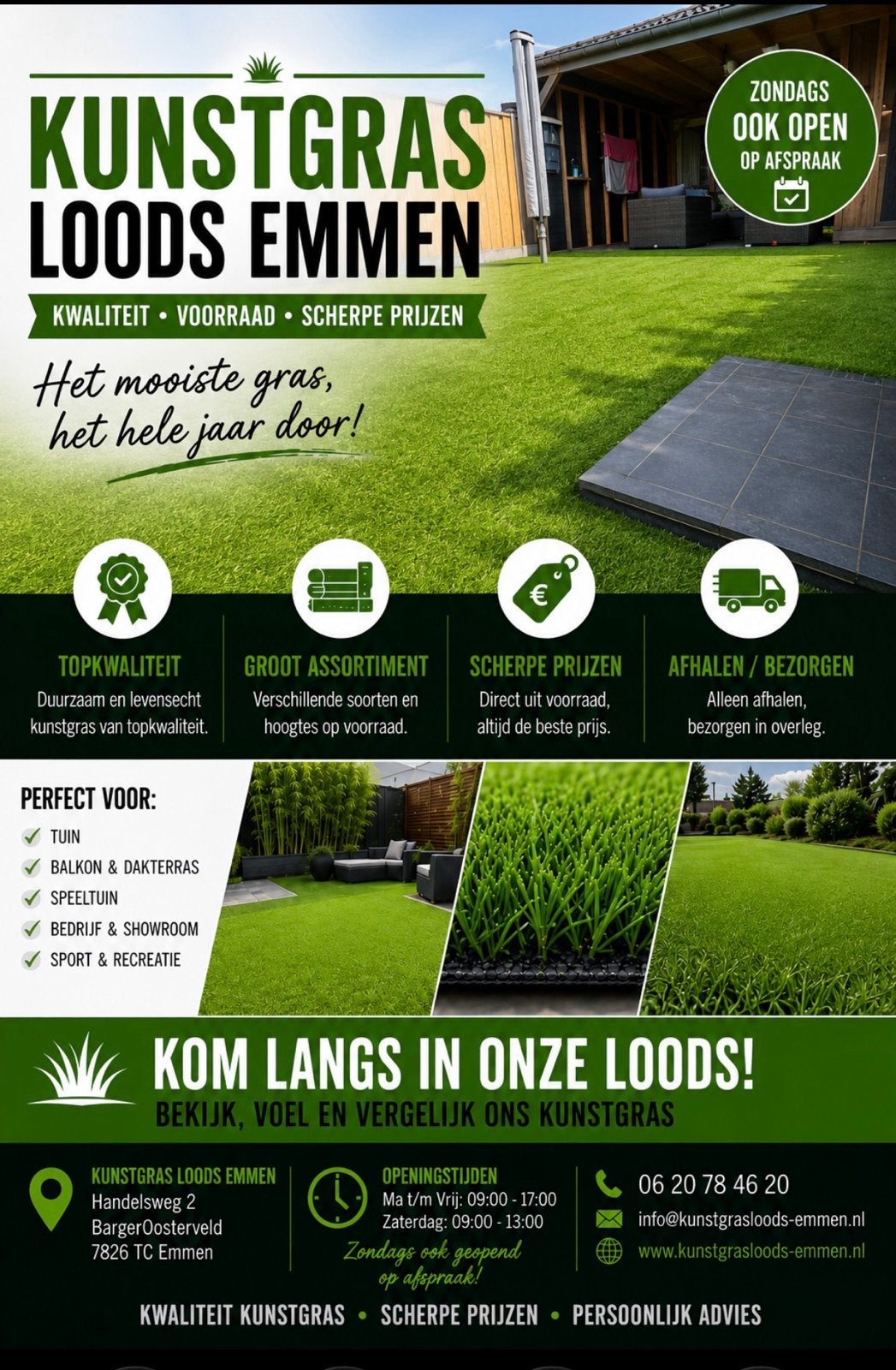 De kunstgras loods emmen met top kwaliteit kunstgras !, Tuin en Terras, Gras en Kunstgras, Ophalen, Nieuw, 20 m² of meer, Kunstgras