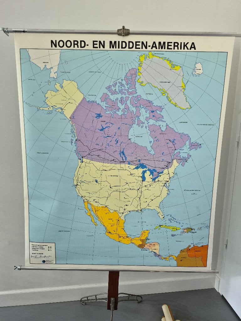 Mooie dubbelzijdige schoolkaart van Zuid en Noord Amerika, Ophalen of Verzenden, Aardrijkskunde