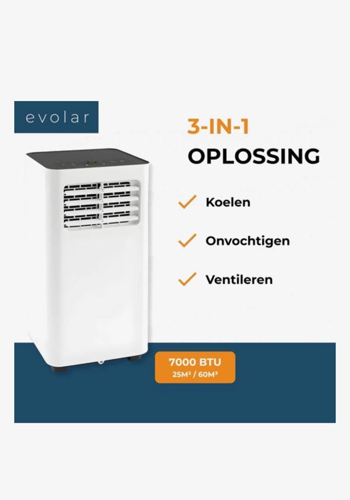 Evolar Mobiele Airco 3-in-1 - 7000 BTU, Witgoed en Apparatuur, Airco's, Zo goed als nieuw, Mobiele airco, Minder dan 60 m³, 3 snelheden of meer