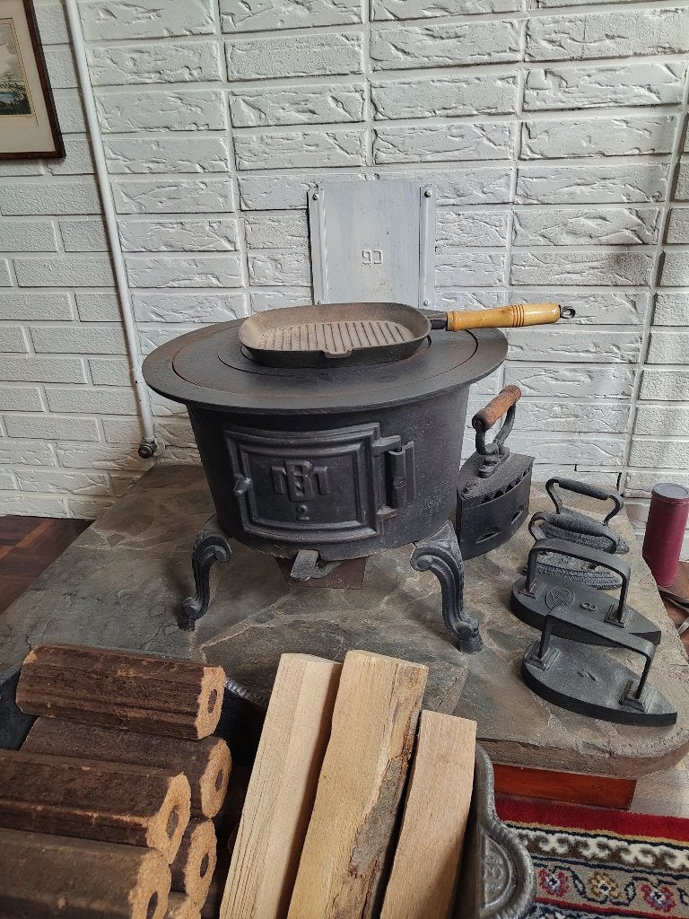 Gietijzeren potkacheltje / allesbrander incl. toebehoren, Ophalen, Gebruikt, Vrijstaand, Hout
