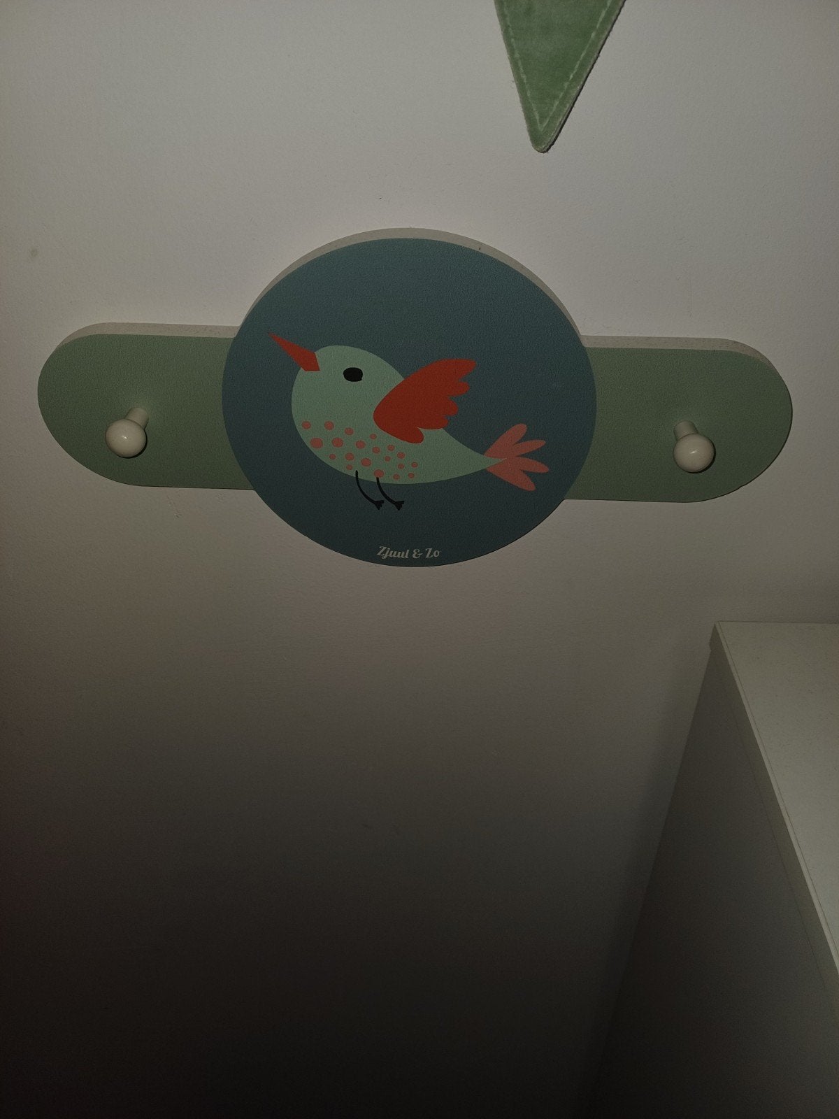 Leuke groene kinderkapstok Zjuul en Zo met vogel, Ophalen of Verzenden
