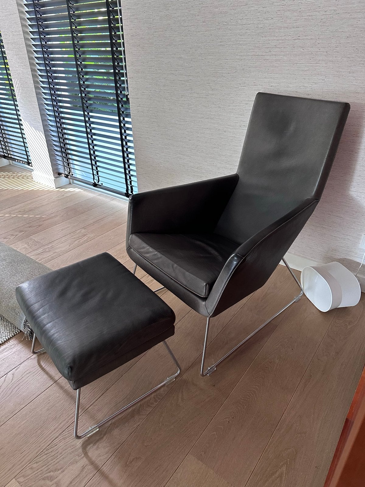 Leren fauteuil met voetenbank - Label Don, Ophalen, Gebruikt, Leer, 75 tot 100 cm