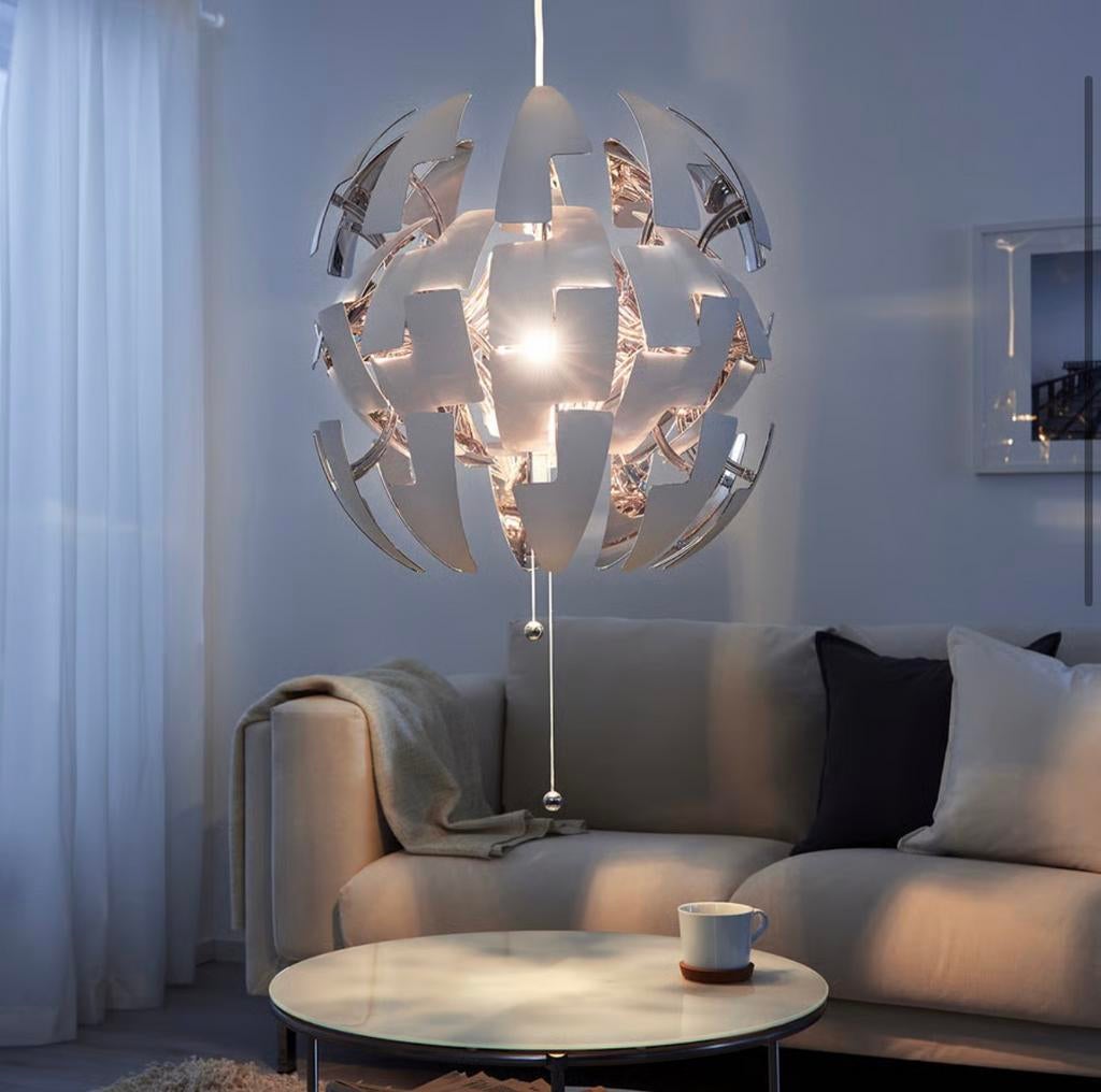 IKEA PS 2014 Hanglamp, wit/zilverkleur 52cm, Huis en Inrichting, Lampen | Hanglampen, Ophalen of Verzenden, Zo goed als nieuw