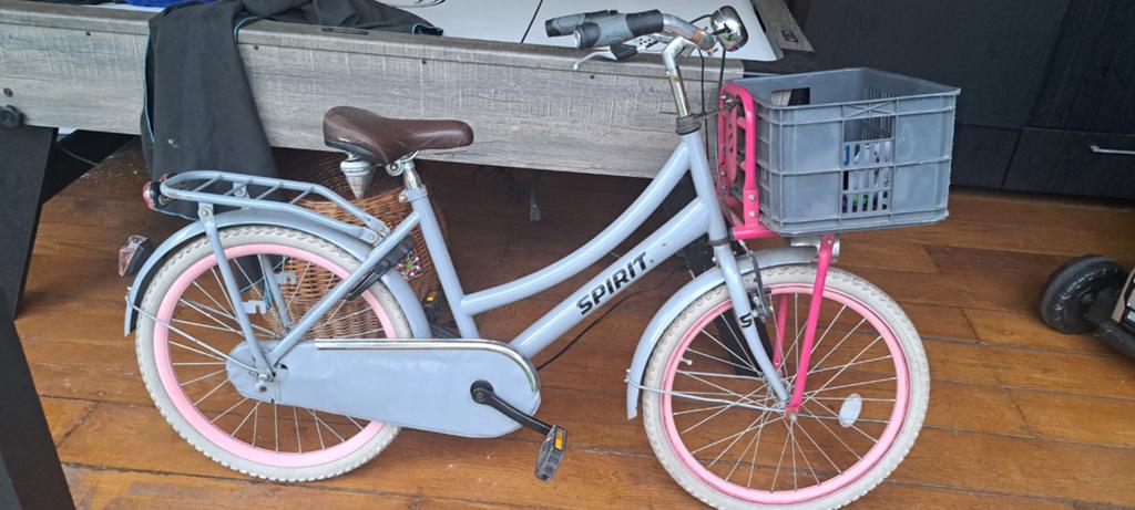 Spirit kinderfiets met mandje - Grijs/Roze, Ophalen of Verzenden, Gebruikt, Minder dan 16 inch