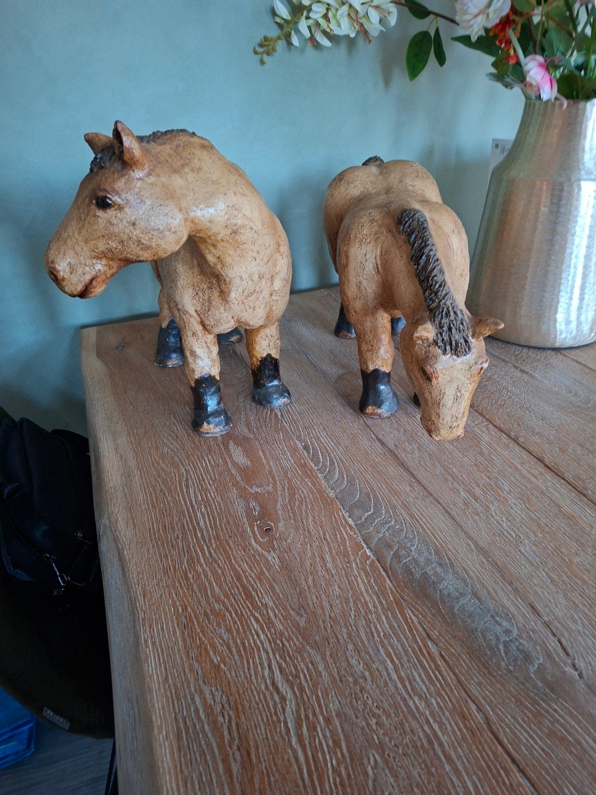 Set van 2 decoratieve paardenbeelden, Huis en Inrichting, Ophalen, Gebruikt, Landelijk, Bruin