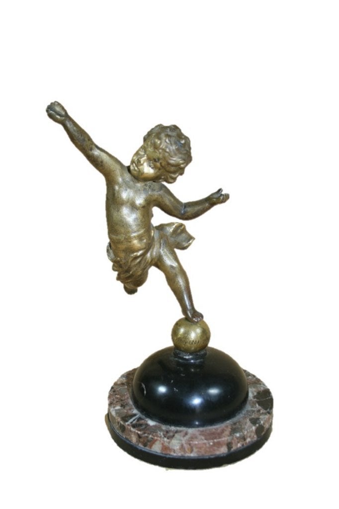 Antiek bronzen putto op marmeren voet putti, Ophalen of Verzenden, Brons, 20 - 50 cm, Op sokkel