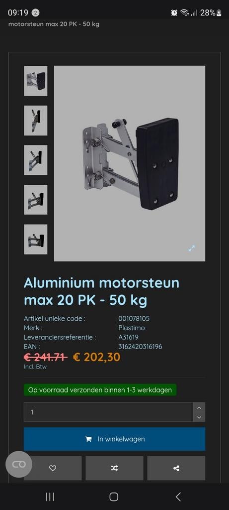 Buitenboordmotorstoel RVS met kunststof plaat, Ophalen of Verzenden, Nieuw, Motor en Techniek