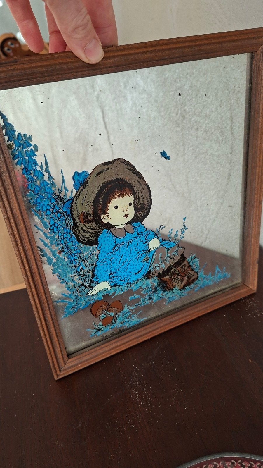 Vintage spiegel met kinderillustratie, Antiek en Kunst, Ophalen of Verzenden