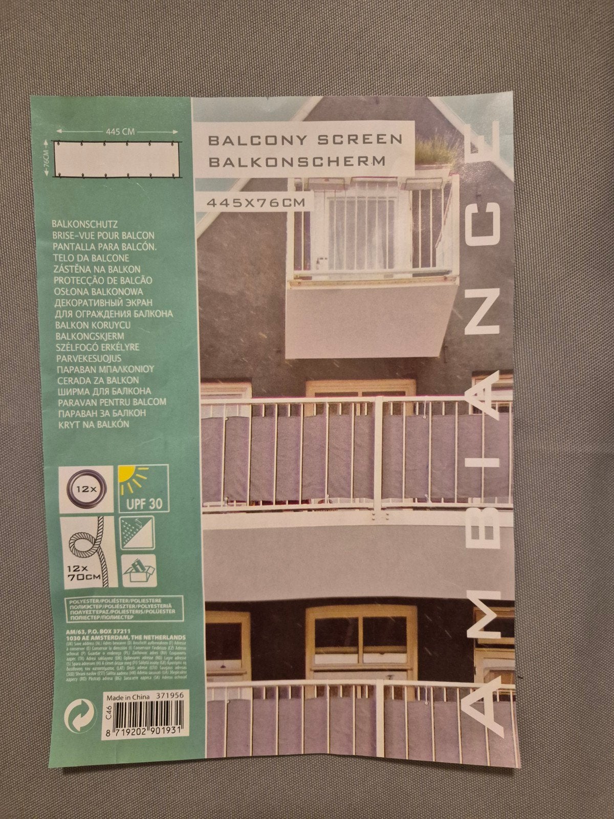 Nieuw Balkonscherm Lichtgrijs met Versterkte Hoeken, Ophalen