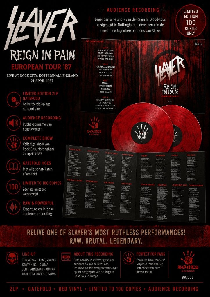 Slayer ‎– Reign In Pain Tour 1987 2-lp red/back smoke vinyl, Originele persing, Verzenden, Zo goed als nieuw, 12 inch