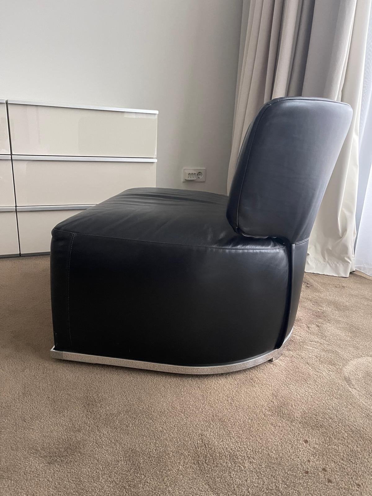 B&B Italia Maxalta Amounus fauteuil - Zwart leer, Huis en Inrichting, Fauteuils, Ophalen, Gebruikt, Leer, 75 tot 100 cm