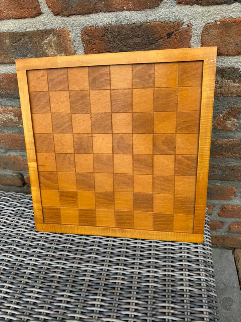 Leuk houten dambord /Schaakbord met oude damstenen, Ophalen of Verzenden