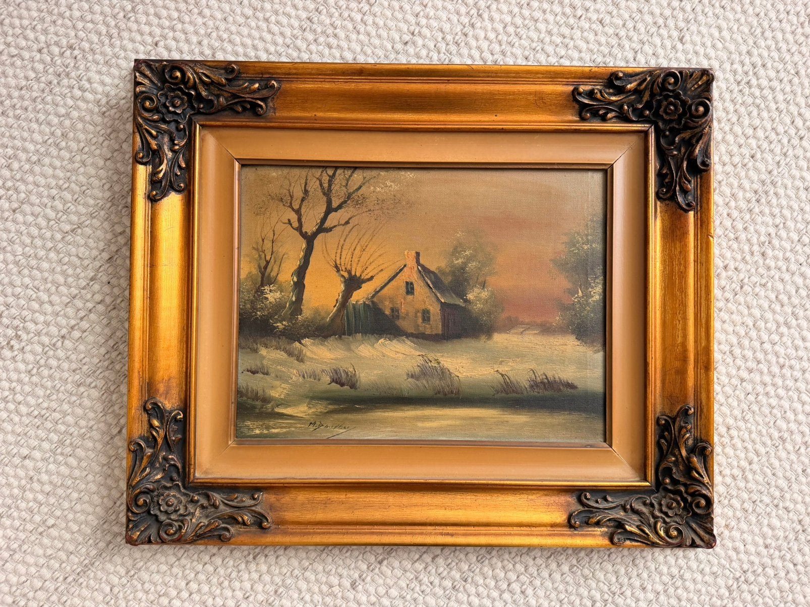 Handgeschilderd olieverfschilderij M. Douven, Antiek en Kunst, Kunst | Schilderijen | Klassiek, Ophalen, Olieverf, Klassiek, Stads- / dorpsgezicht