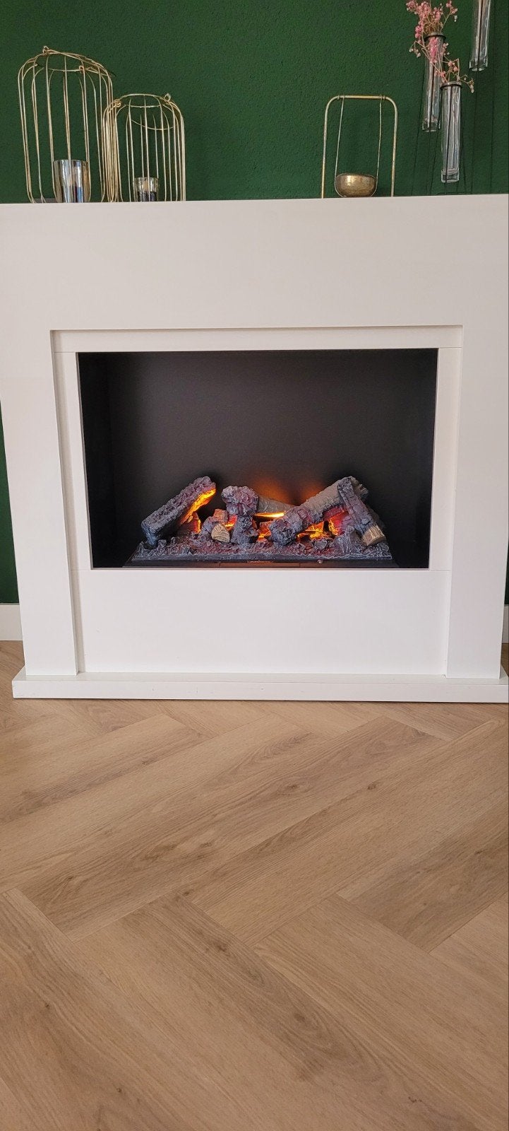 Dimplex Opti-Myst Sfeerhaard met Witte Schouwombouw, Ophalen, Gebruikt, Vrijstaande haard, Elektrische haard