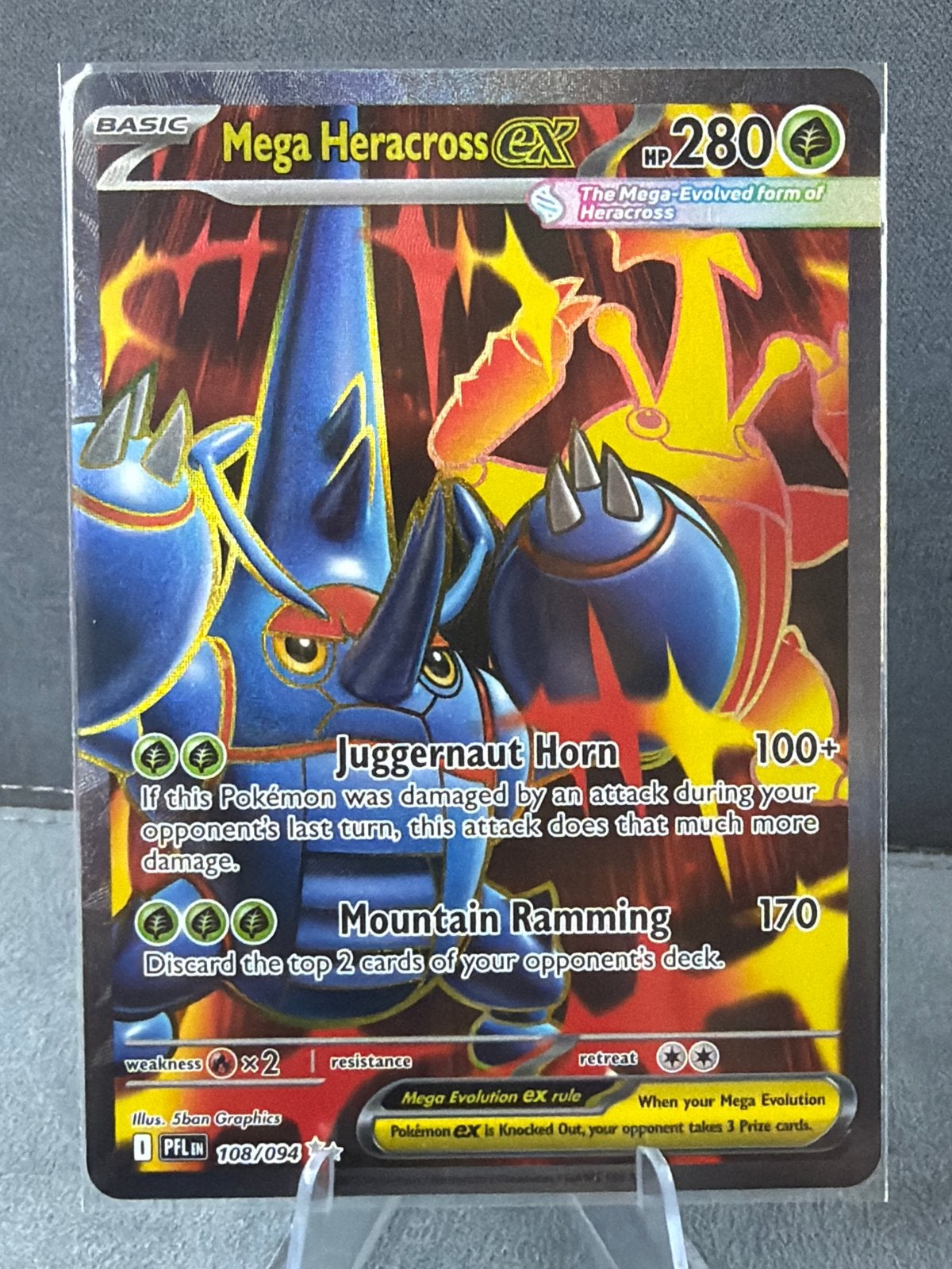 Mega Heracross EX Pokémon kaart 108/094, Ophalen of Verzenden, Zo goed als nieuw, Losse kaart, Foil
