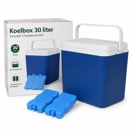 Koelbox 30 liter met 2 koelelementen - blauw/wit, Ophalen of Verzenden, Nieuw, Koelelement