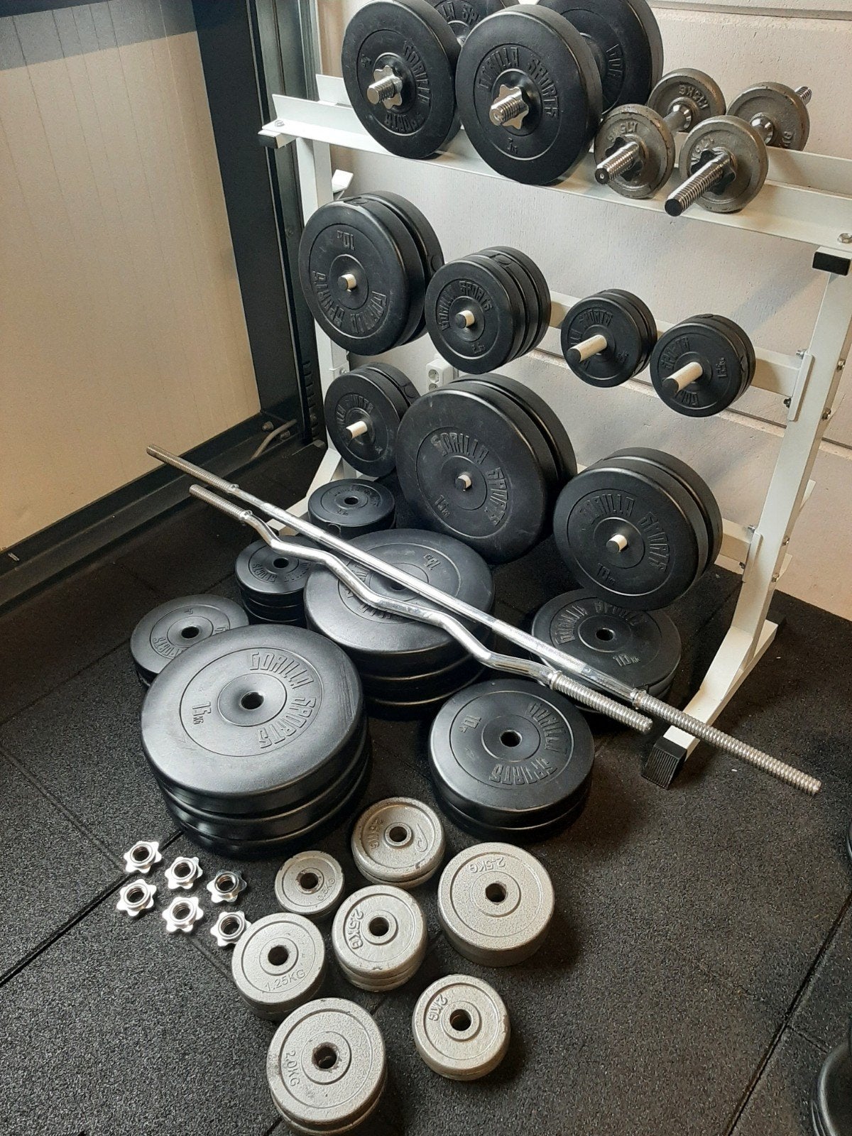 Fitness complete homegym | benchpress, squatrek, halter..., Ophalen, Zo goed als nieuw