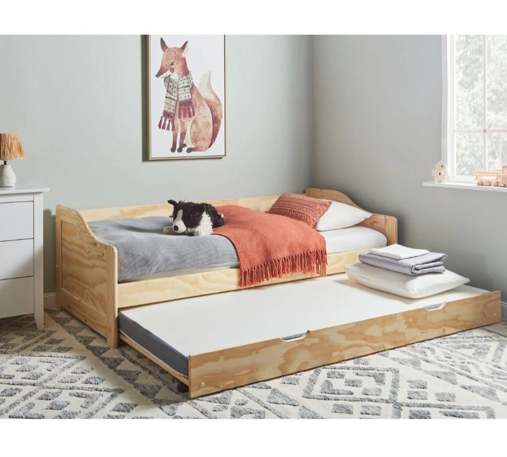 1 persoons bed, met onderschuif logeerbed, Huis en Inrichting, Slaapkamer | Bedden, Ophalen, 90 cm, Eenpersoons, Zo goed als nieuw