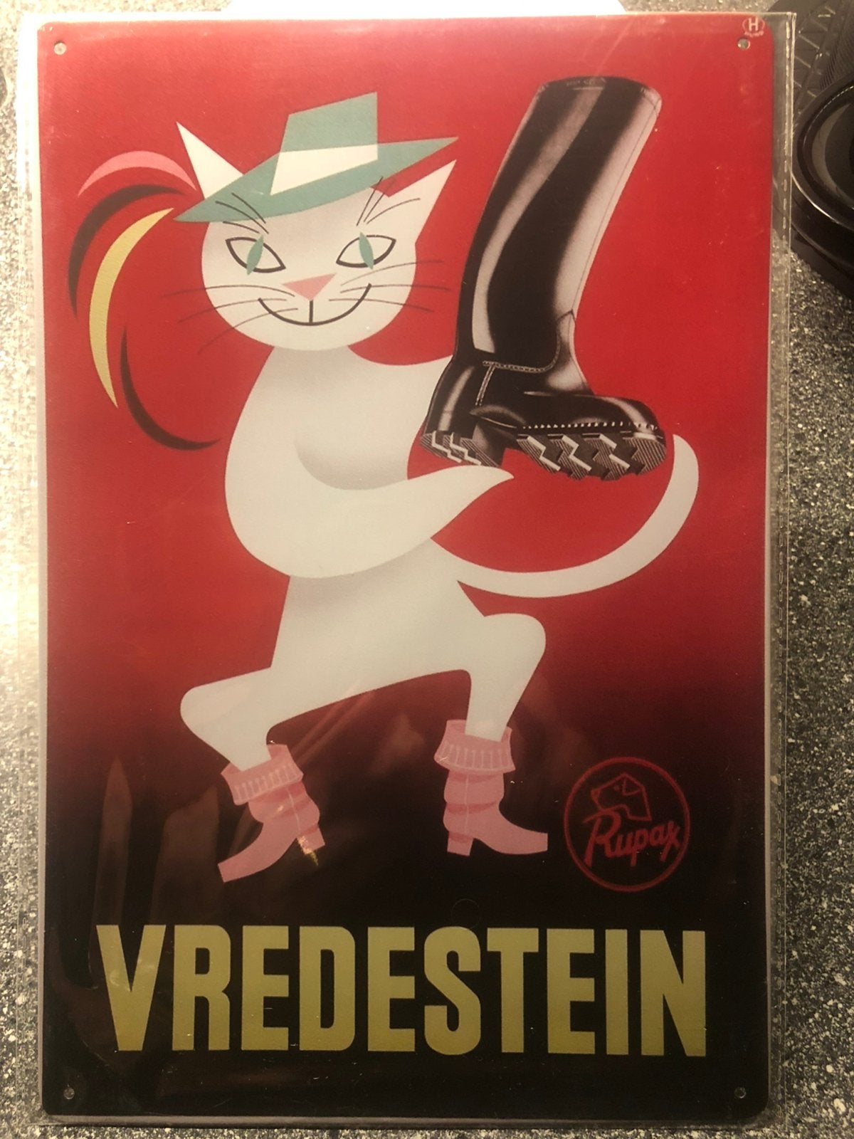 Vredestein reclameplaat 20 x 30 cm Blikken plaat, Ophalen of Verzenden, Zo goed als nieuw, Reclamebord