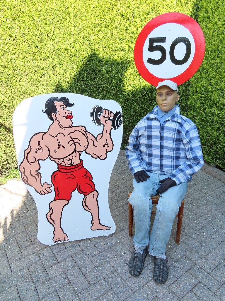 50 verjaardag Abraham gespierd en atletisch, set 3 deel., Ophalen, Zo goed als nieuw, Abraham of Sarah