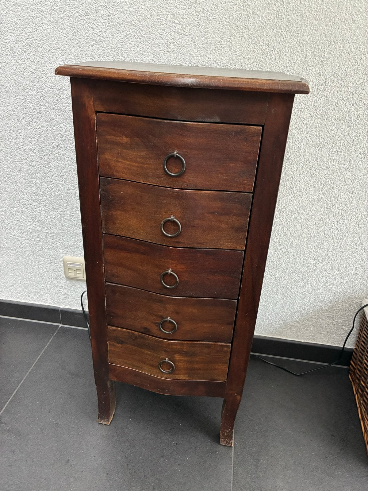 Vintage massief houten ladekastje met 5 laden, Ophalen, Minder dan 50 cm, Gebruikt, 5 laden of meer