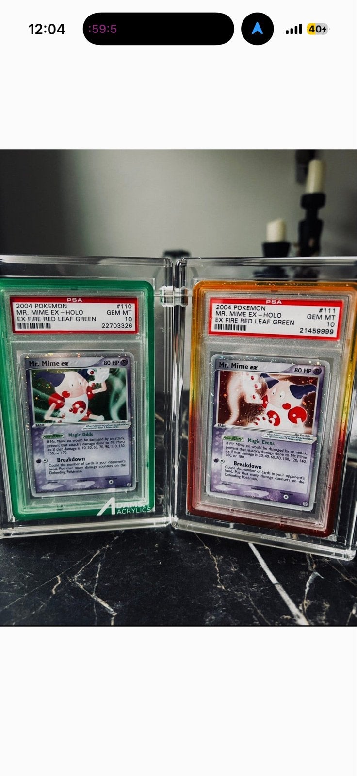 PSA 10 vintage Mr. Mime ex Holo (2004) - Fire Red Leaf Green, Ophalen, Zo goed als nieuw, Losse kaart, Foil