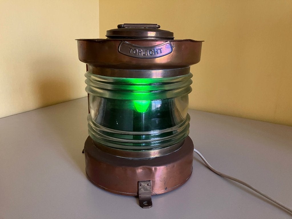 Antieke koperen scheepslamp goede staat - stuurboord groen, Ophalen of Verzenden, Zo goed als nieuw, Motorboot of Zeilboot, Gebruiksvoorwerp