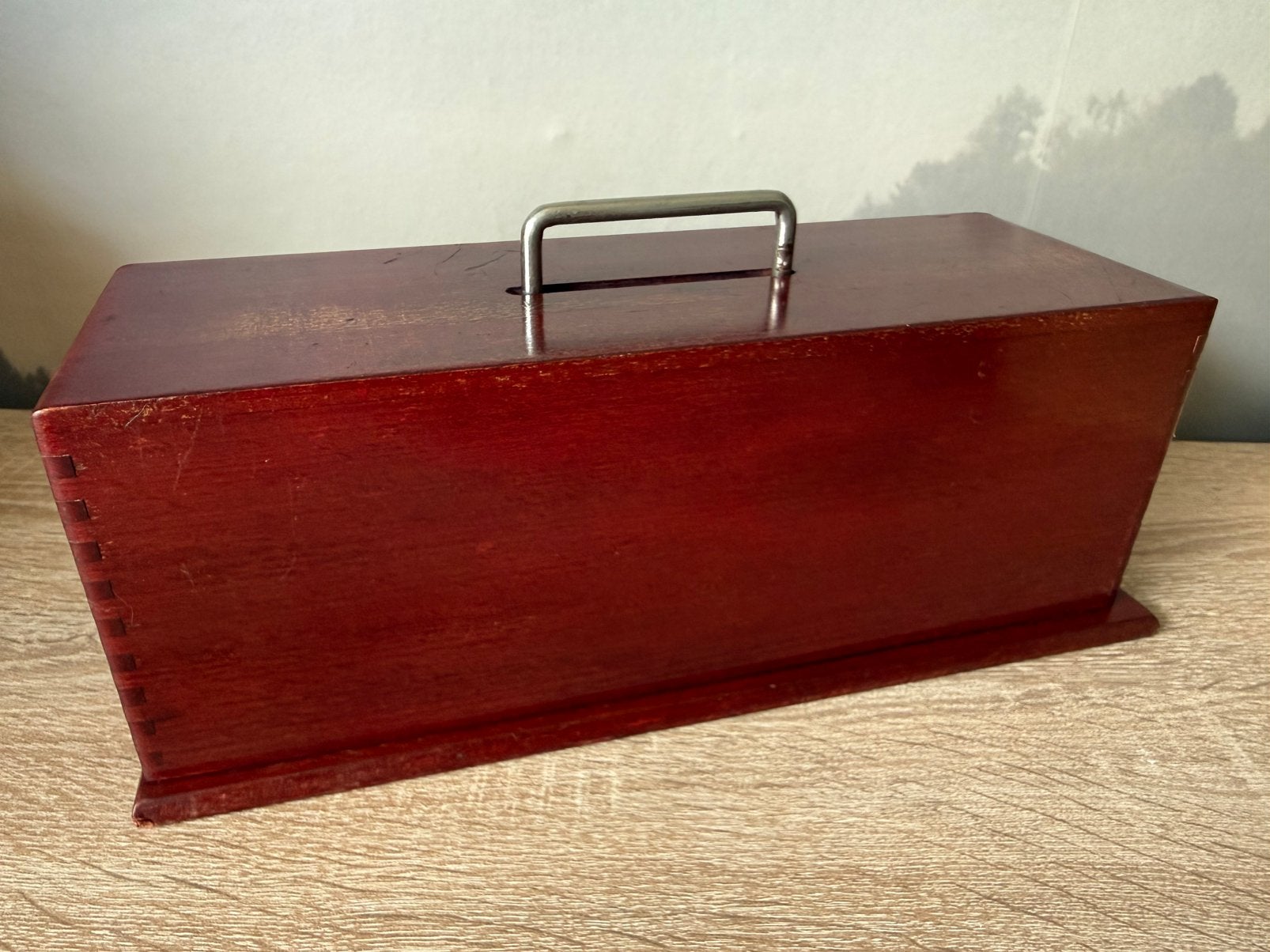 Antieke houten fichenbak / poker chip caddy met kap ca. 1920, Ophalen of Verzenden