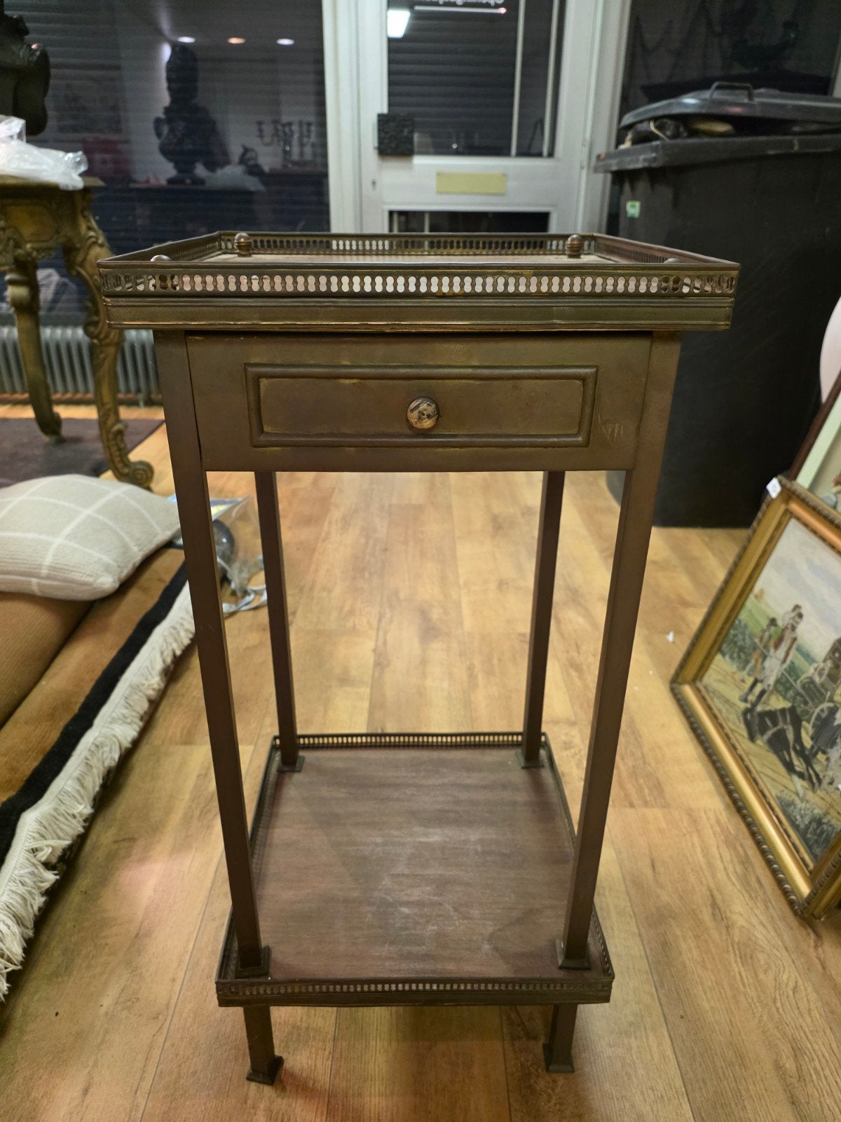 Antieke bijzettafel met lade en dienblad, Ophalen of Verzenden