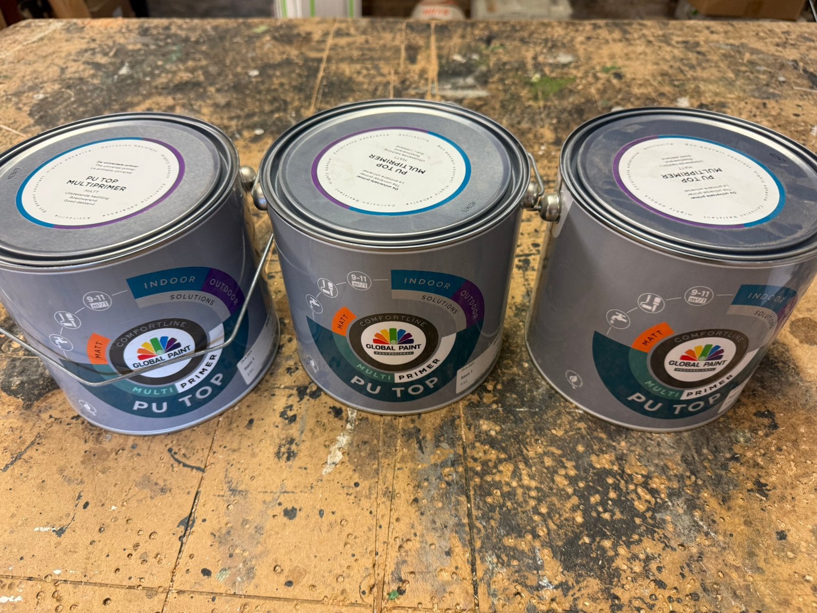 Global Paint PU Top Multiprimer 2,5l ral 7038, Doe-het-zelf en Verbouw, Verf, Beits en Lak, Wit, Nieuw, Ophalen of Verzenden, A