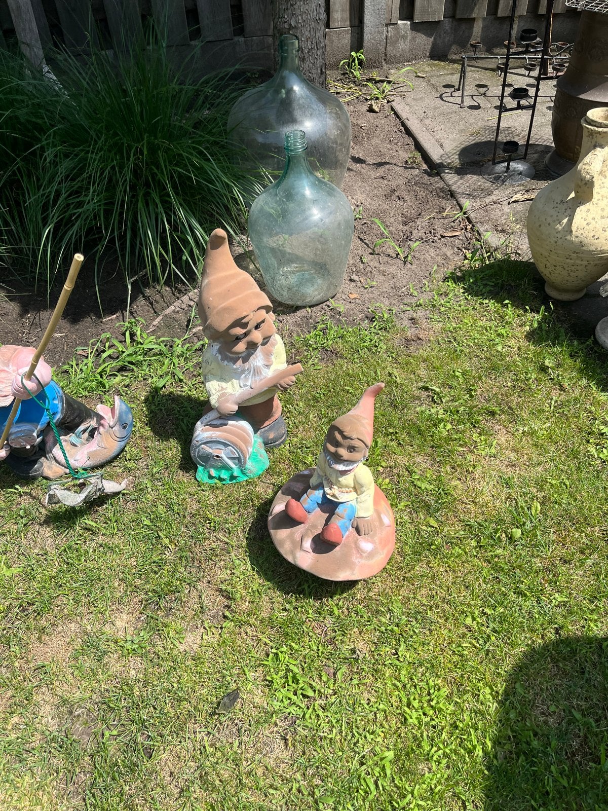 Drie leuke kunststof kabouters voor de tuin, Ophalen of Verzenden, Gebruikt