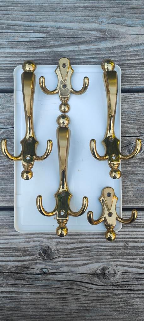 Nieuwe messing kapstokhaken - set van 5, Wandhaken, Nieuw, Ophalen of Verzenden, Minder dan 100 cm