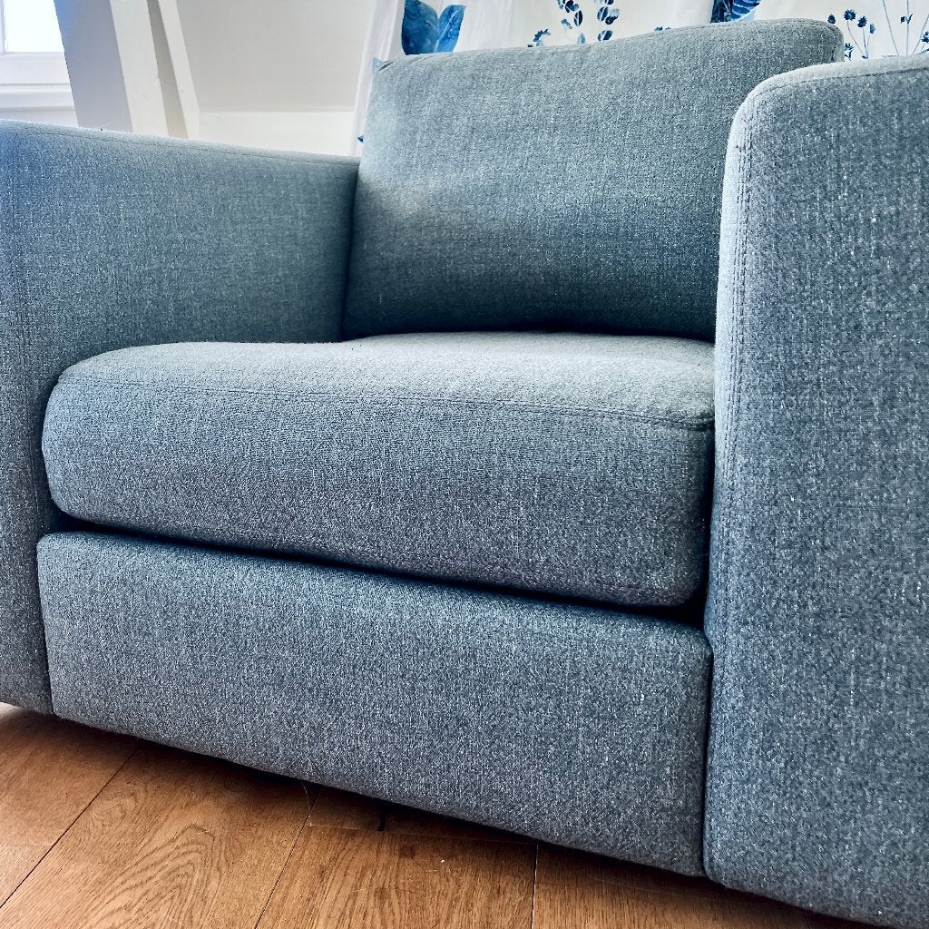 Reid fauteuil + hocker (DWR) – luxe moderne designset, Ophalen, Eenpersoons, Leer, 75 tot 100 cm