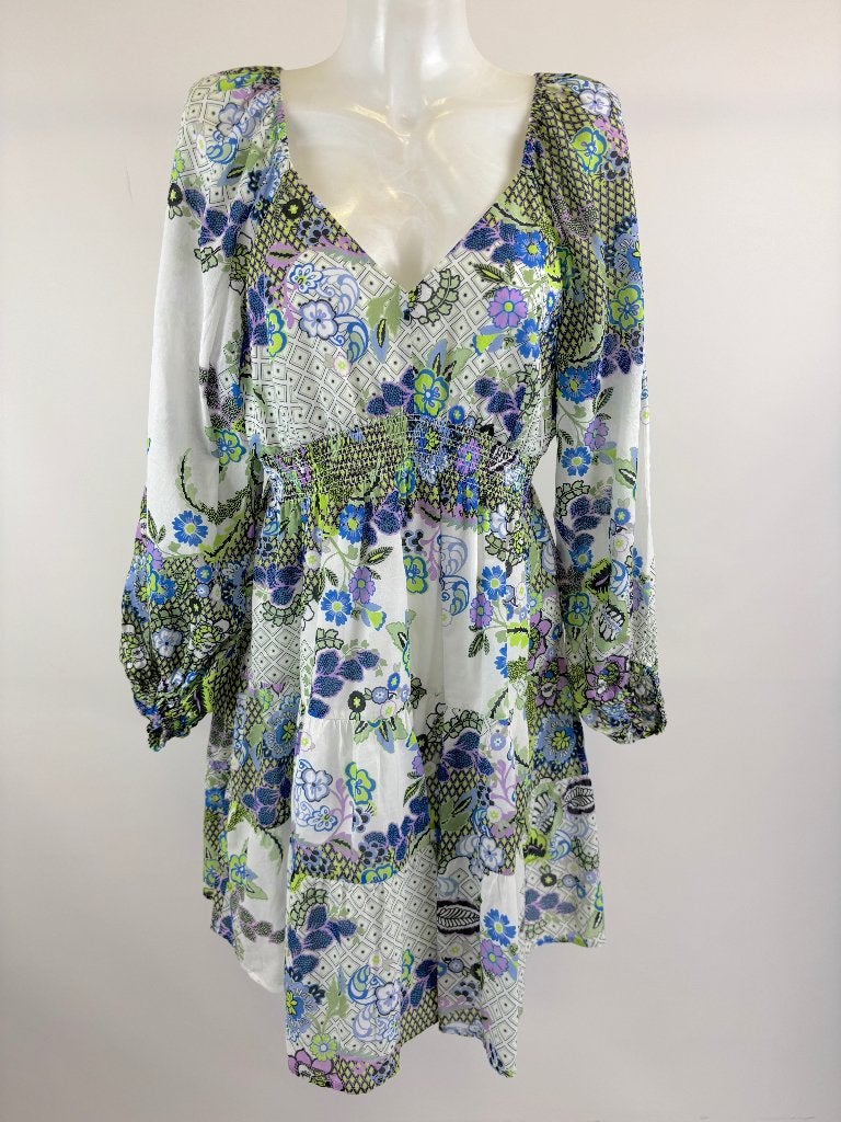 HALE BOB Groen blauw bloem katoen tuniek jurk  Maat XL, Overige kleuren, Maat 46/48 (XL) of groter, Ophalen of Verzenden, Zo goed als nieuw