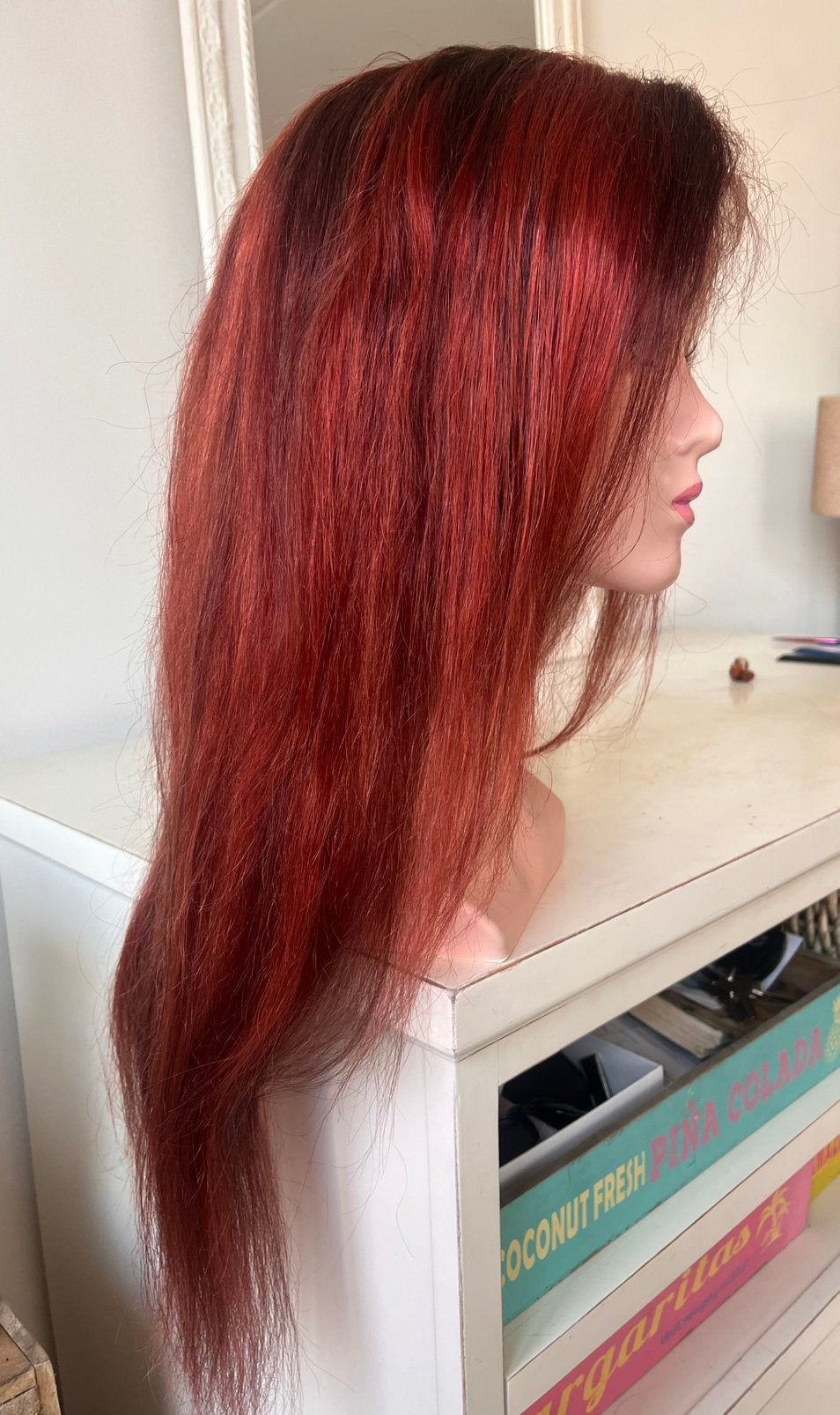 100% echt haar, lace wig, rood, nieuw,, Ophalen of Verzenden, Zo goed als nieuw, Pruik of Haarverlenging