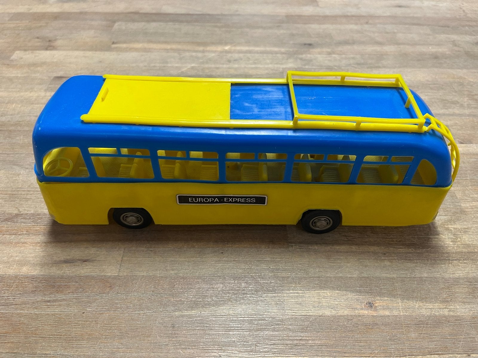 Vintage Speelgoed Bus Europa Express - Blauw/Geel, Xx, Ophalen of Verzenden, Xx, Gebruikt