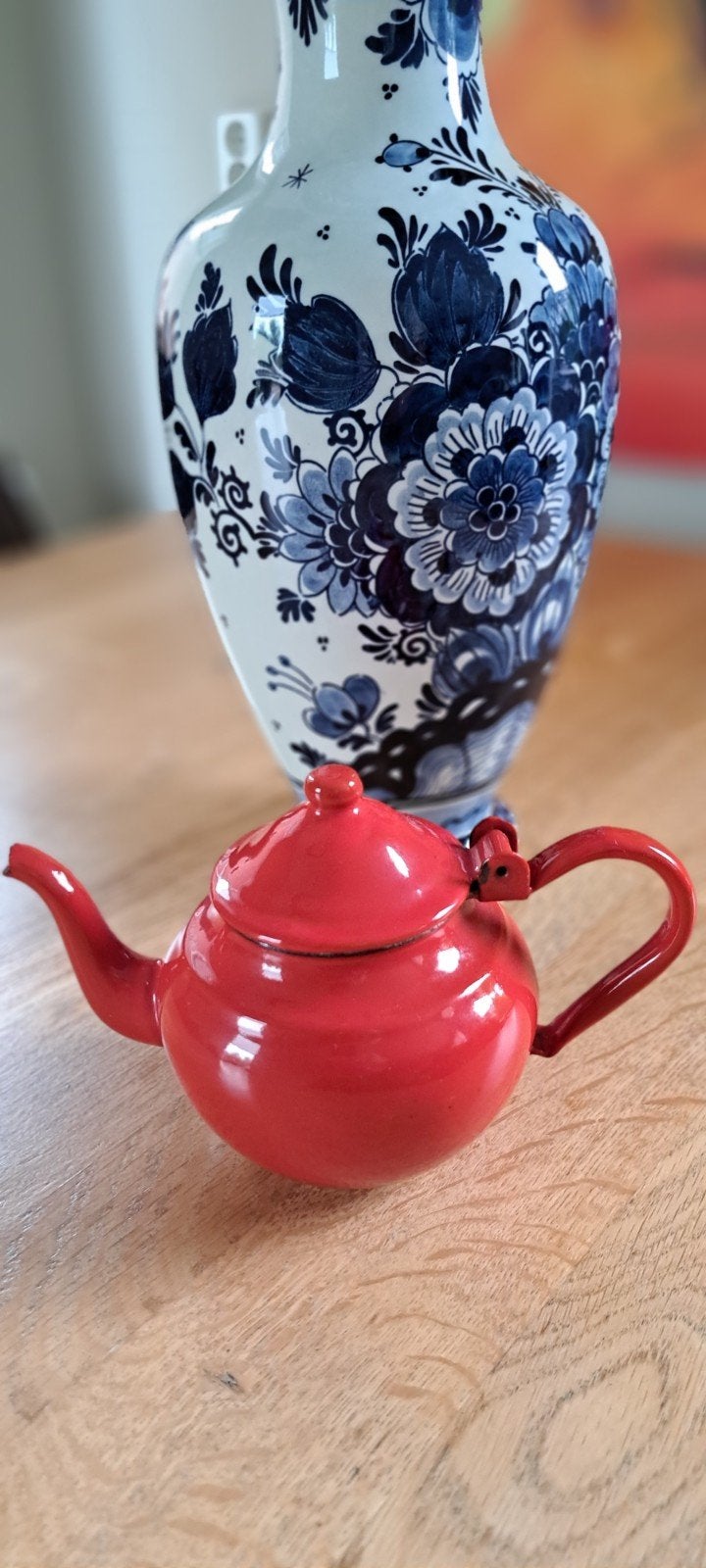 Miniatuur rode theepot - decoratief emaille, Ophalen of Verzenden
