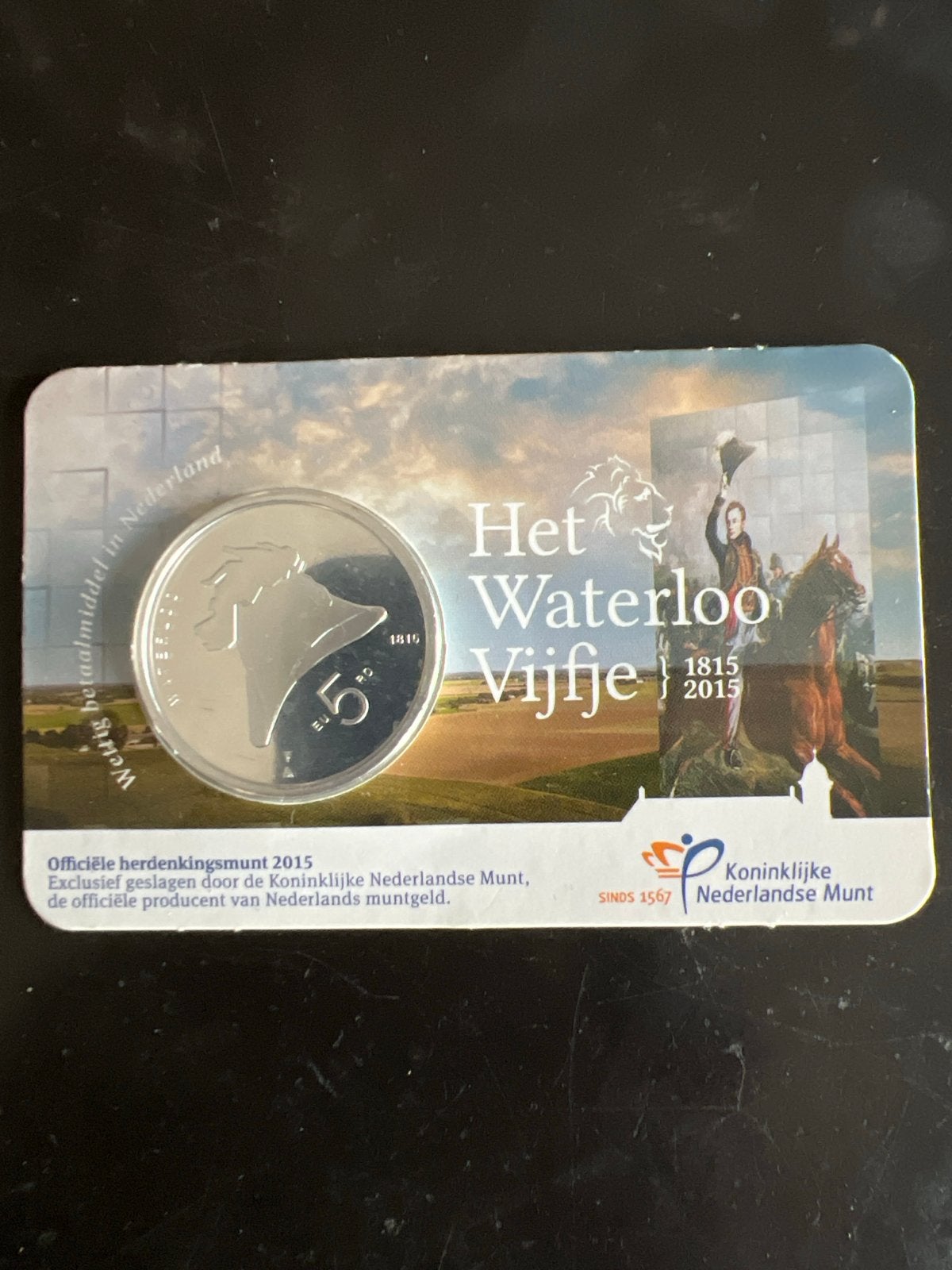 Het Waterloo Vijfje 2015 - Zwaar Verzilverde Herdenkingsmunt, Zilver, Ophalen of Verzenden, Losse munt, 5 gulden