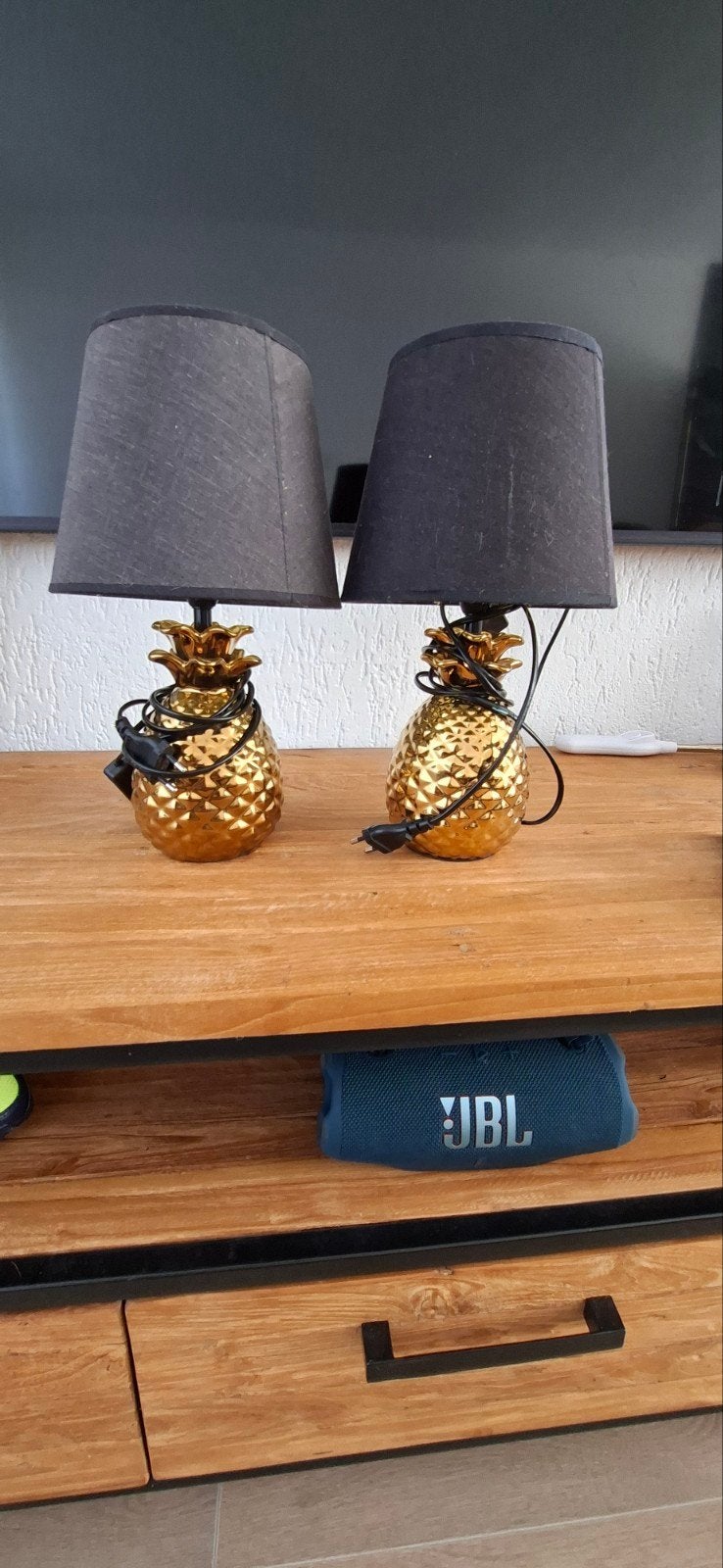 2 mooie schemerlampen met ananasvoet, Huis en Inrichting, Lampen | Tafellampen, Ophalen, Gebruikt, Met kap, Textiel