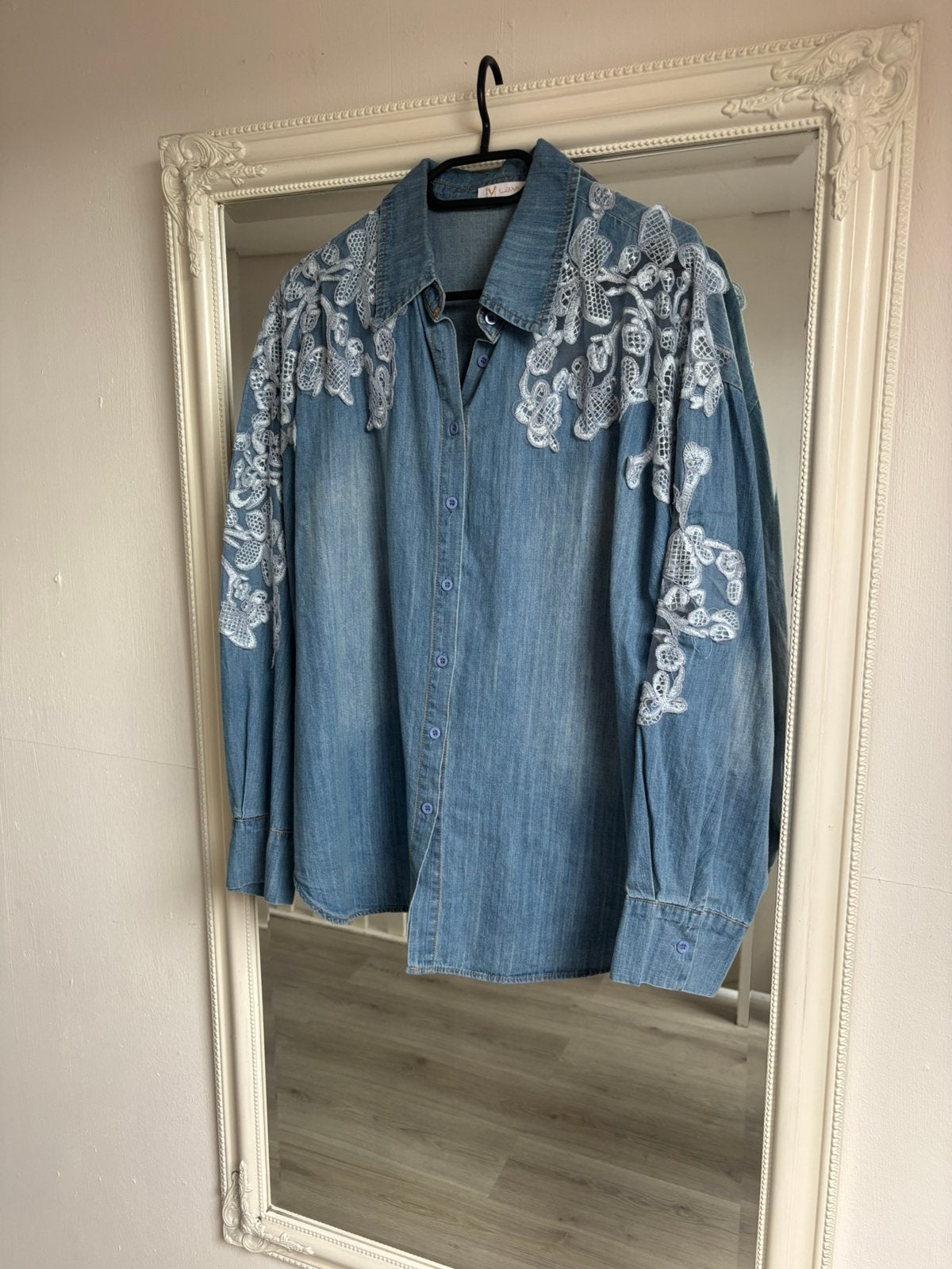 Mooie spijker blouse, Ophalen of Verzenden, Zo goed als nieuw, Maat 46/48 (XL) of groter, Blauw