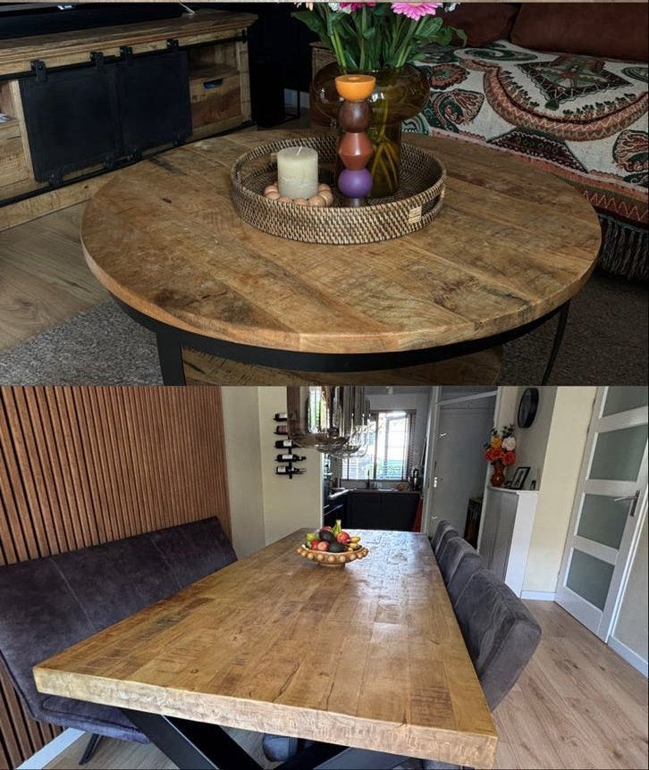 Salontafel & eettafel mangohout/sta, Huis en Inrichting, Complete inboedels, Ophalen